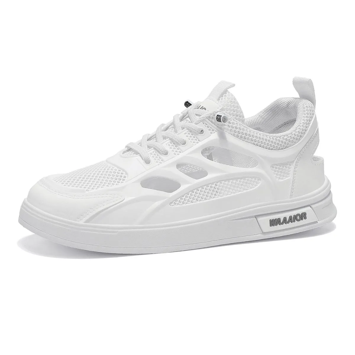 Men's Breathable Perforated Mesh White Sneakers Summer – Hollow Casual Skate Shoes, Trendy Versatile Breathable Platform Sneakers